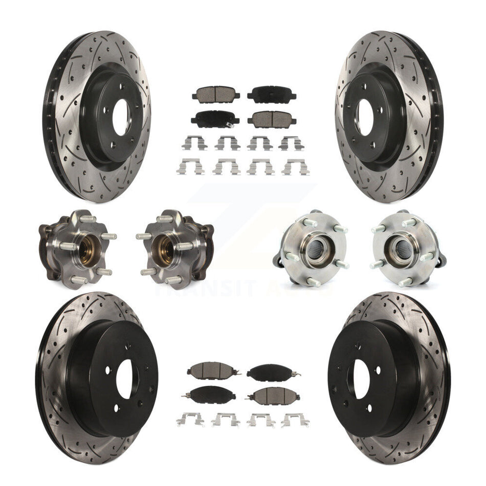 Front Rear Hub Bearings Assembly Coated Disc Brake Rotors And Ceramic Pads Kit (10Pc) For Nissan Pathfinder Murano INFINITI QX60 JX35 KBB-120084