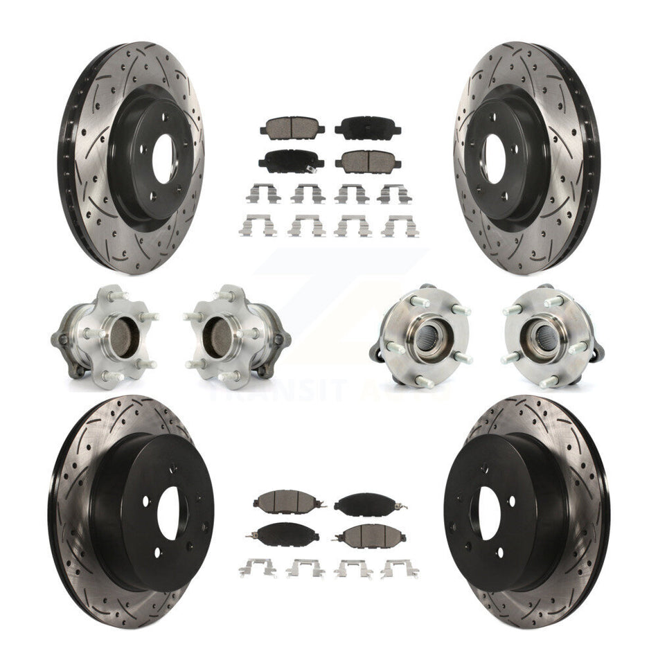 Front Rear Hub Bearings Assembly Coated Disc Brake Rotors And Ceramic Pads Kit (10Pc) For Nissan Pathfinder Murano INFINITI QX60 JX35 FWD KBB-120086