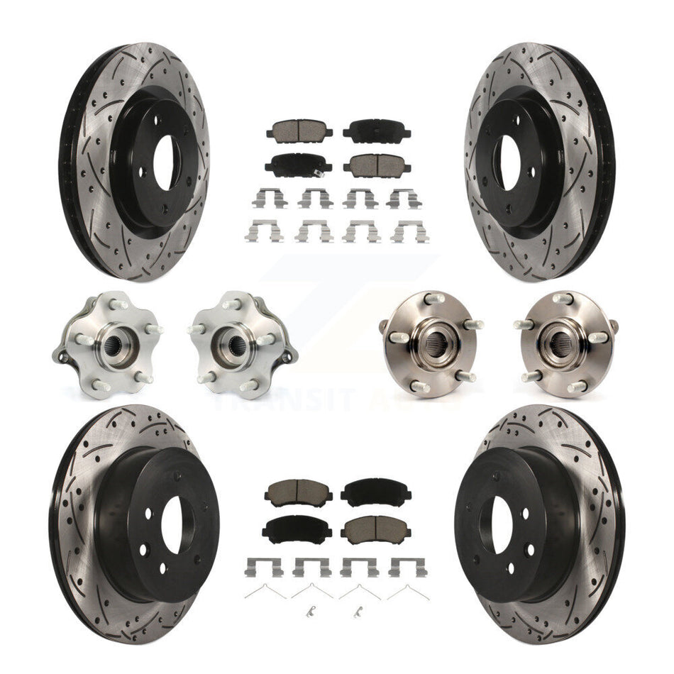 Front Rear Hub Bearings Assembly Coated Disc Brake Rotors And Ceramic Pads Kit (10Pc) For 2008-2013 Nissan Rogue AWD KBB-120089