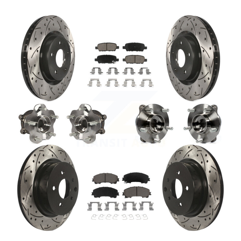 Front Rear Hub Bearing Coated Brake Rotor Pads Kit (10Pc) For 2016-2017 INFINITI QX50 AWD KBB-120091