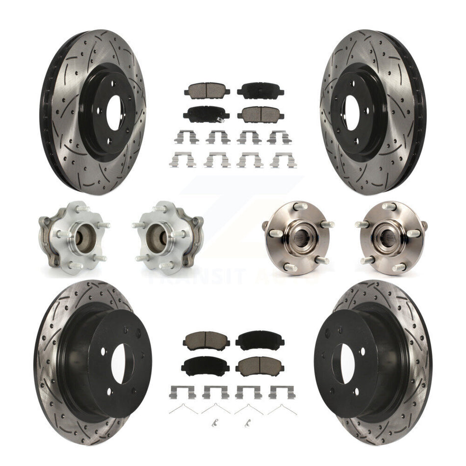 Front Rear Hub Bearings Assembly Coated Disc Brake Rotors And Ceramic Pads Kit (10Pc) For 2007-2012 Nissan Sentra SE-R Spec V with 2.5L KBB-120092