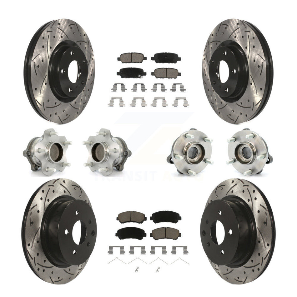 Front Rear Hub Bearings Assembly Coated Disc Brake Rotors And Ceramic Pads Kit (10Pc) For Nissan Maxima KBB-120094