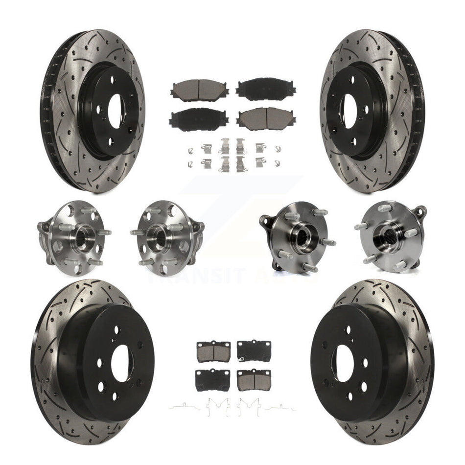 Front Rear Hub Bearings Assembly Coated Disc Brake Rotors And Ceramic Pads Kit (10Pc) For Lexus IS250 KBB-120114