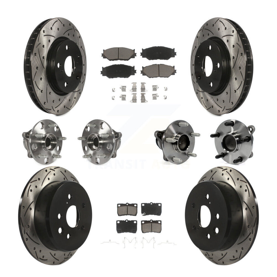 Front Rear Hub Bearings Assembly Coated Disc Brake Rotors And Ceramic Pads Kit (10Pc) For Lexus IS250 KBB-120115
