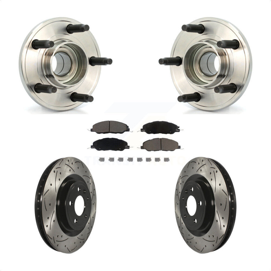 Front Hub Bearing Assembly With Coated Drilled Slotted Disc Brake Rotors And Ceramic Pads Kit For Ford Mustang KBB-120117
