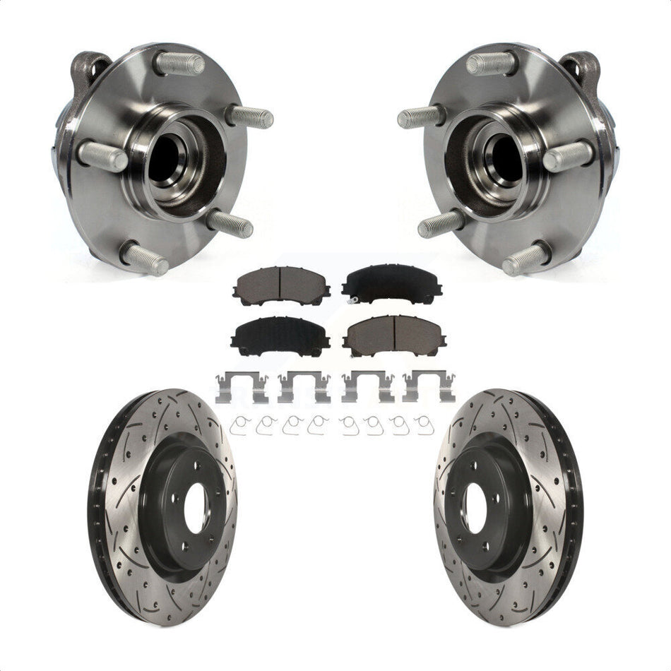 Front Hub Bearing Assembly With Coated Drilled Slotted Disc Brake Rotors And Ceramic Pads Kit For INFINITI Q50 QX50 Q60 KBB-120121