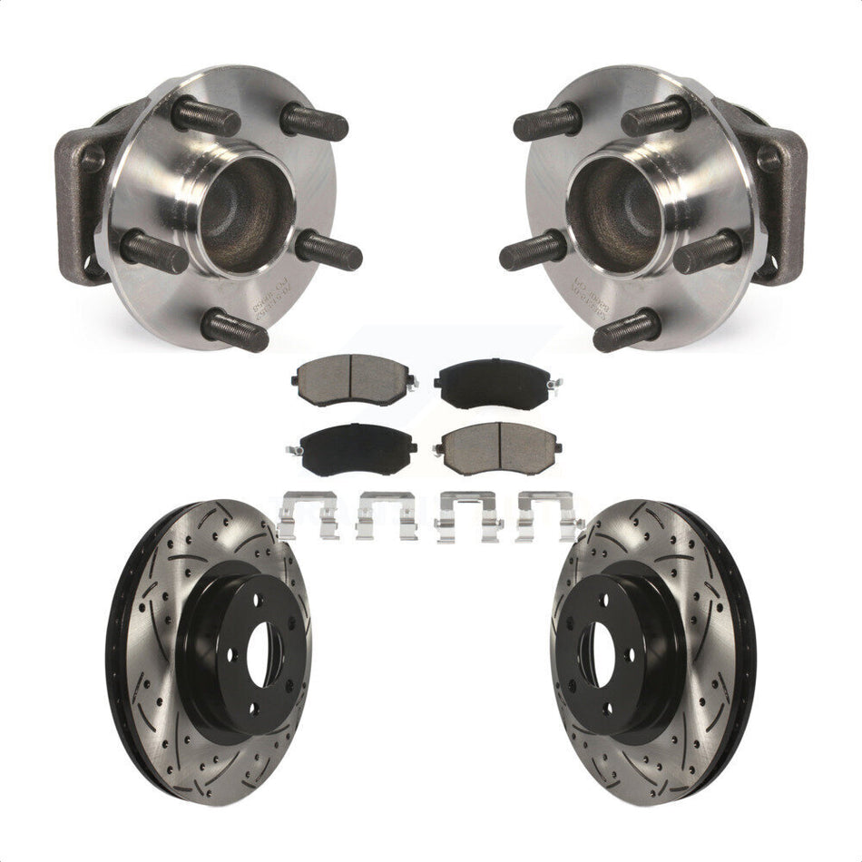 Front Hub Bearing Assembly With Coated Drilled Slotted Disc Brake Rotors And Ceramic Pads Kit For 2013-2016 Scion FR-S Subaru BRZ 277mm Diameter Rotor KBB-120127