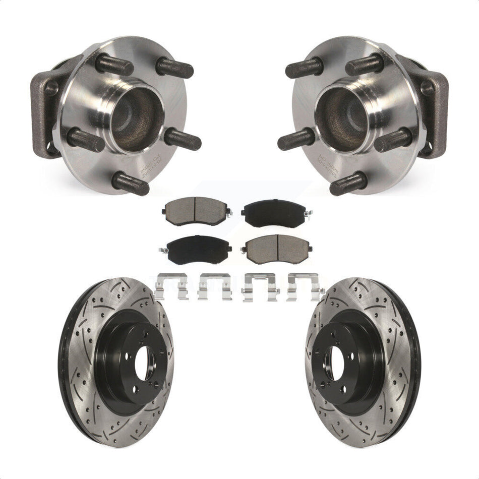 Front Hub Bearing Assembly With Coated Drilled Slotted Disc Brake Rotors And Ceramic Pads Kit For Scion FR-S Subaru BRZ Toyota 86 KBB-120128