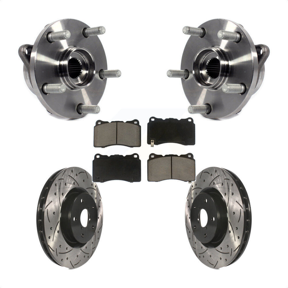 Front Hub Bearing Assembly With Coated Drilled Slotted Disc Brake Rotors And Ceramic Pads Kit For Subaru Impreza WRX STI KBB-120130