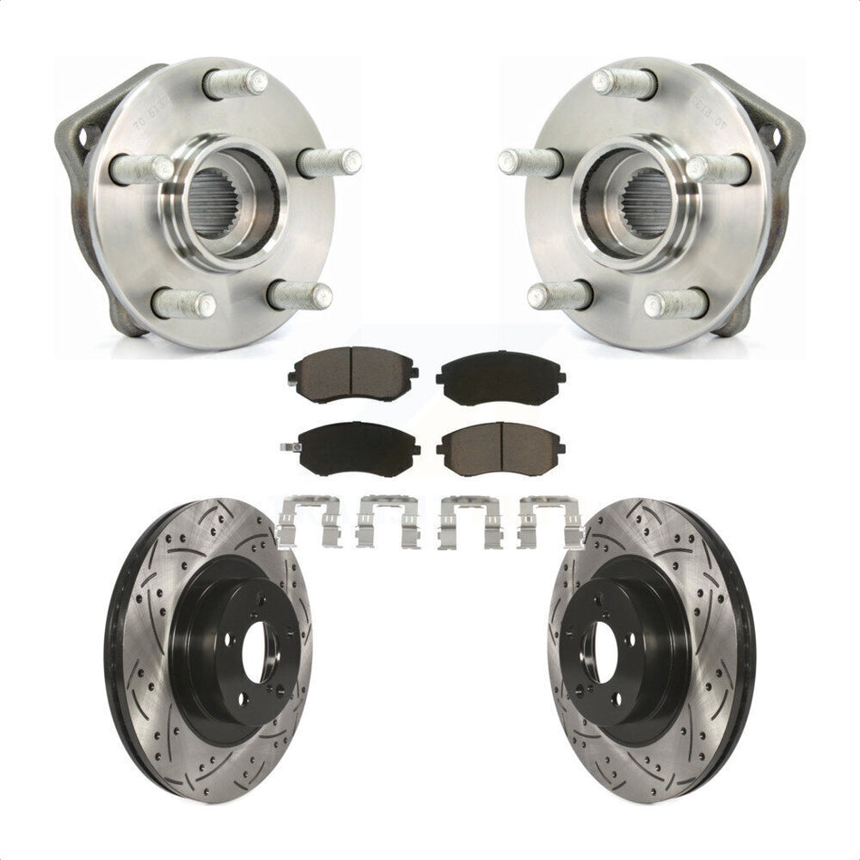 Front Hub Bearing Assembly With Coated Drilled Slotted Disc Brake Rotors And Ceramic Pads Kit For Subaru Outback Legacy Forester Impreza KBB-120132