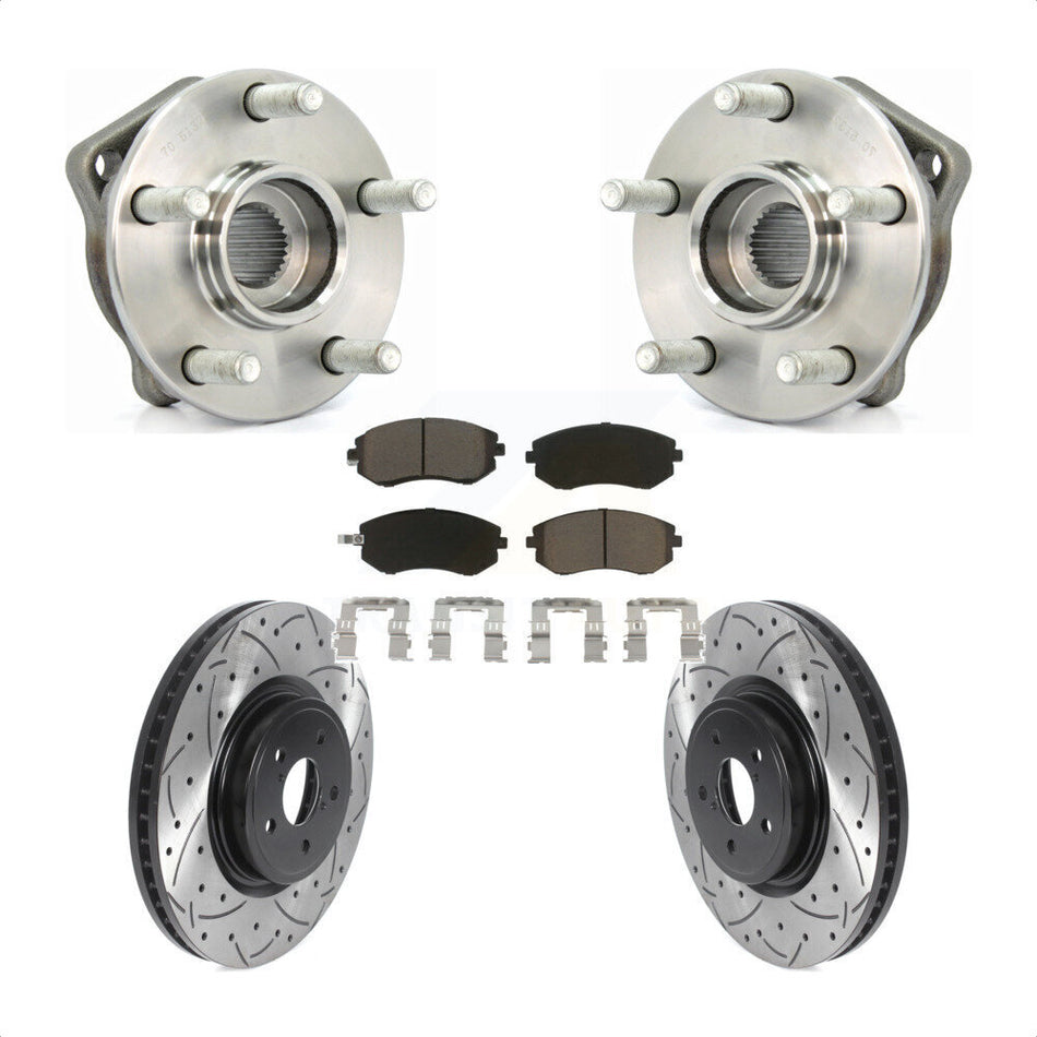 Front Hub Bearing Assembly With Coated Drilled Slotted Disc Brake Rotors And Ceramic Pads Kit For Subaru Legacy KBB-120134