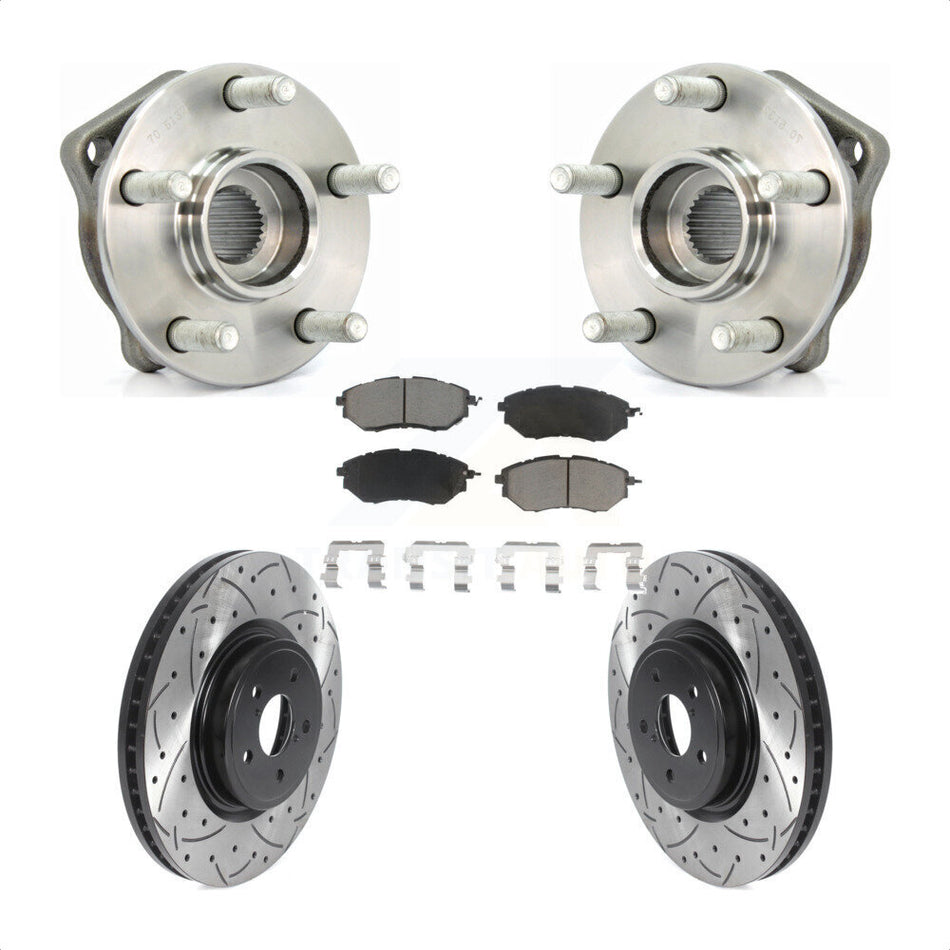 Front Hub Bearing Assembly With Coated Drilled Slotted Disc Brake Rotors And Ceramic Pads Kit For Subaru Outback Legacy Forester KBB-120135