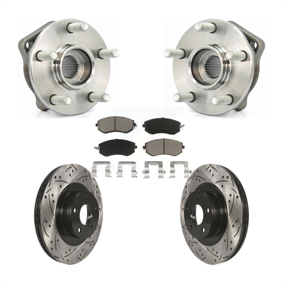 Front Hub Bearing Assembly With Coated Drilled Slotted Disc Brake Rotors And Ceramic Pads Kit For Subaru Impreza Outback Forester Legacy XV Crosstrek KBB-120137