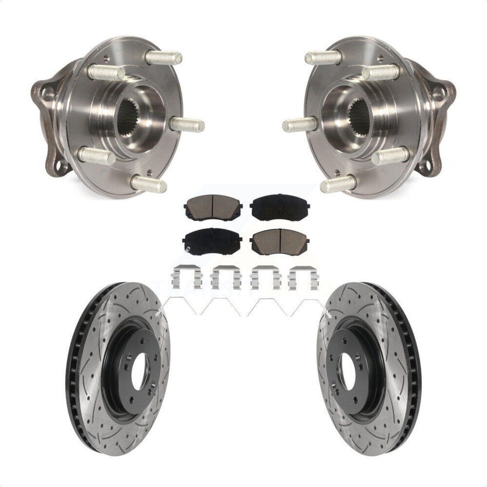 Front Hub Bearing Assembly With Coated Drilled Slotted Disc Brake Rotors And Ceramic Pads Kit For Hyundai Sonata Kia Optima KBB-120138