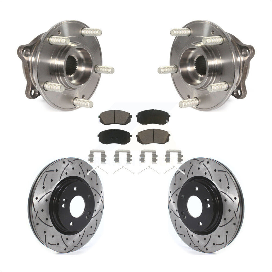 Front Hub Bearing Assembly With Coated Drilled Slotted Disc Brake Rotors And Ceramic Pads Kit For Hyundai Sonata Kia Optima KBB-120139