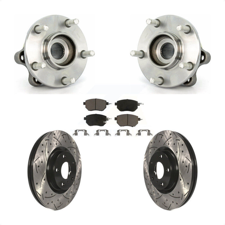 Front Hub Bearing Assembly With Coated Drilled Slotted Disc Brake Rotors And Ceramic Pads Kit For 2005-2007 Nissan Murano KBB-120143