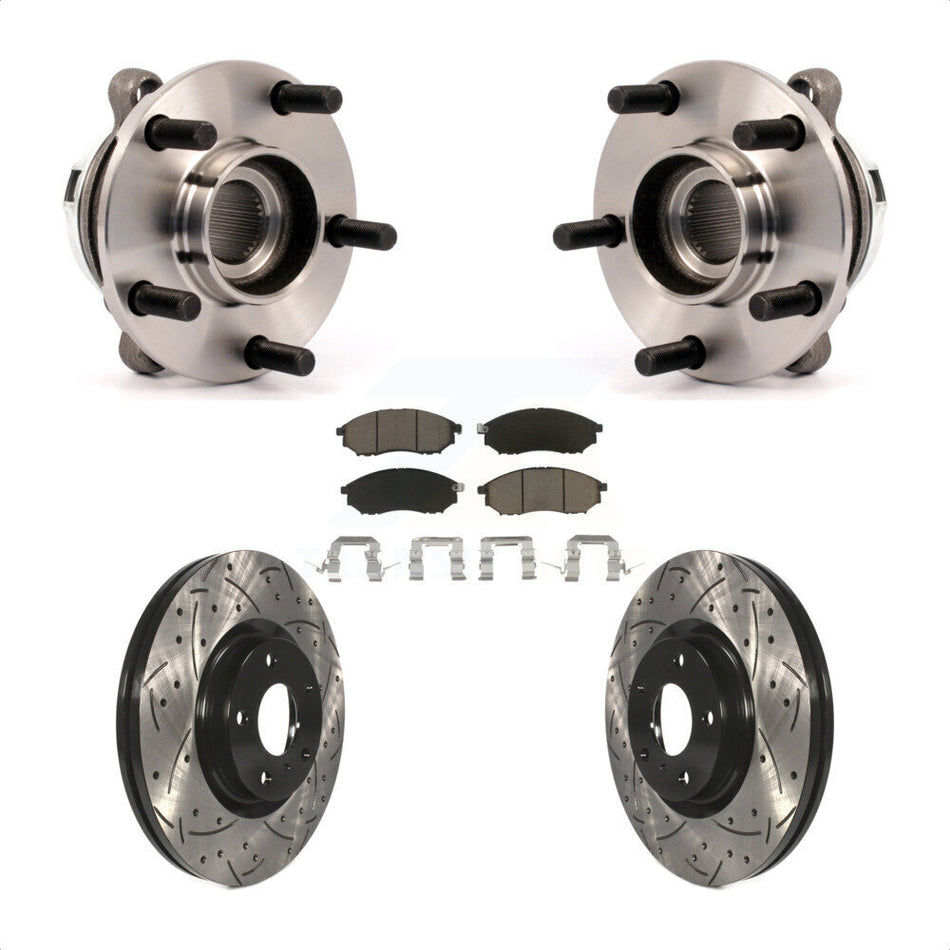 Front Hub Bearing Assembly With Coated Drilled Slotted Disc Brake Rotors And Ceramic Pads Kit For Nissan Murano KBB-120144