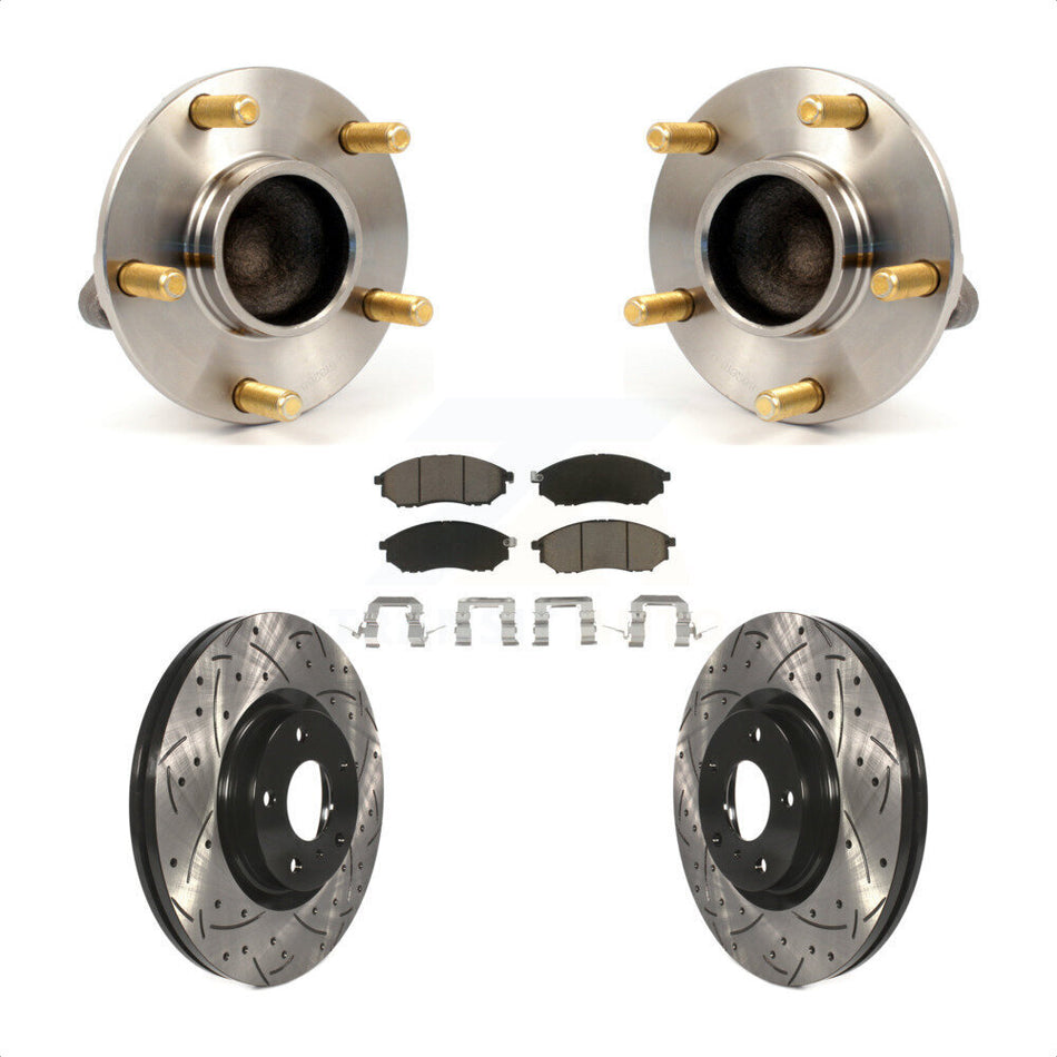 Front Hub Bearing Assembly With Coated Drilled Slotted Disc Brake Rotors And Ceramic Pads Kit For INFINITI G35 Nissan 350Z KBB-120149