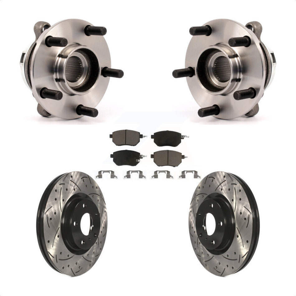 Front Hub Bearing Assembly With Coated Drilled Slotted Disc Brake Rotors And Ceramic Pads Kit For Nissan Murano KBB-120153
