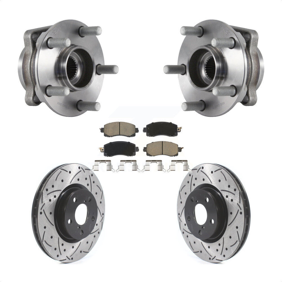 Front Hub Bearing Assembly With Coated Drilled Slotted Disc Brake Rotors And Ceramic Pads Kit For 2017-2019 Subaru Impreza 276mm Diameter Rotor KBB-120155