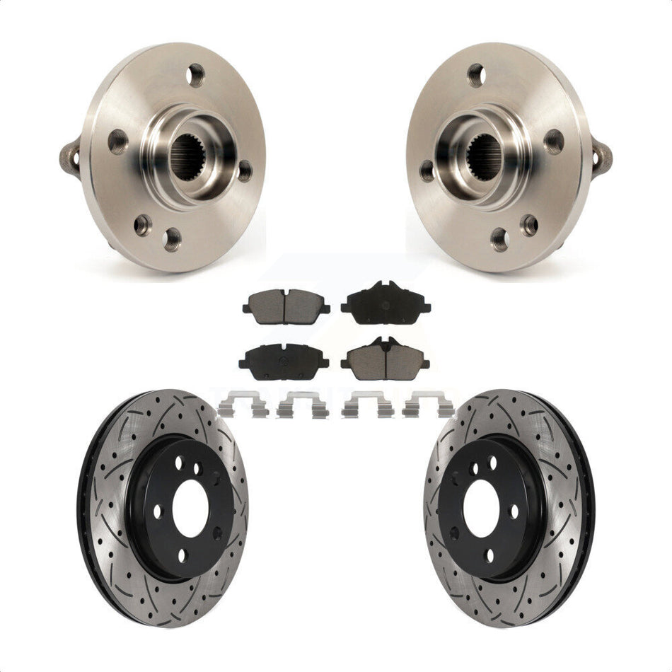 Front Hub Bearing Assembly Coated Drilled Slotted Disc Brake Rotor And Ceramic Pad Kit For 2014-2015 Mini Cooper Convertible Coupe With 5 Lug Wheels 280mm Diameter KBB-120160