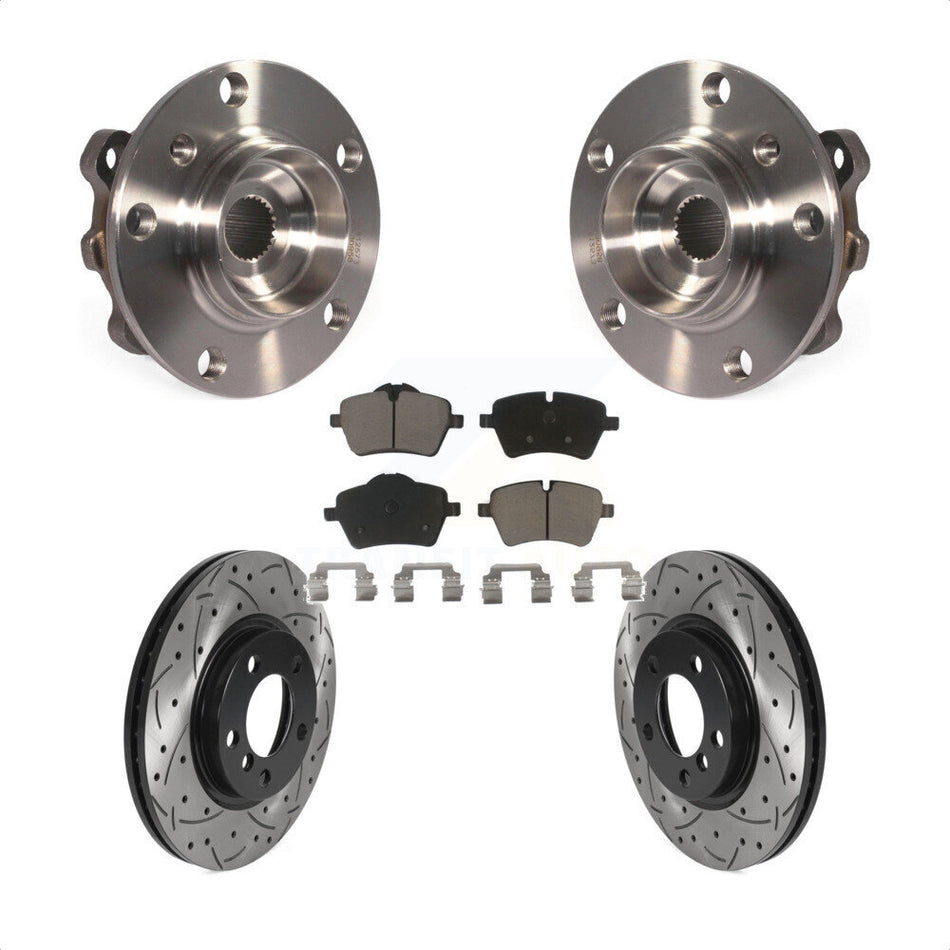 Front Hub Bearing Assembly With Coated Drilled Slotted Disc Brake Rotors And Ceramic Pads Kit For Mini Cooper Countryman Paceman KBB-120163