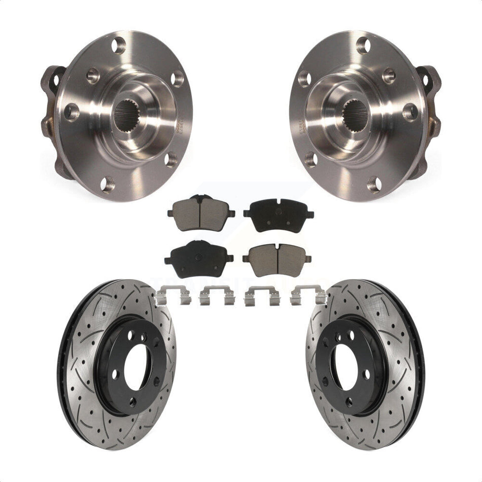 Front Hub Bearing Assembly With Coated Drilled Slotted Disc Brake Rotors And Ceramic Pads Kit For Mini Cooper Countryman Paceman KBB-120164