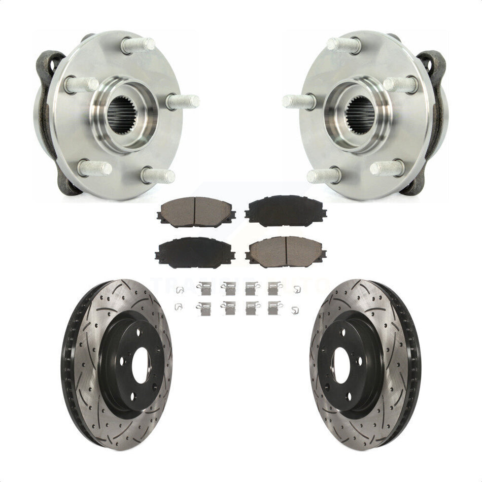 Front Hub Bearing Assembly With Coated Drilled Slotted Disc Brake Rotors And Ceramic Pads Kit For Toyota RAV4 Scion tC Mirai KBB-120168