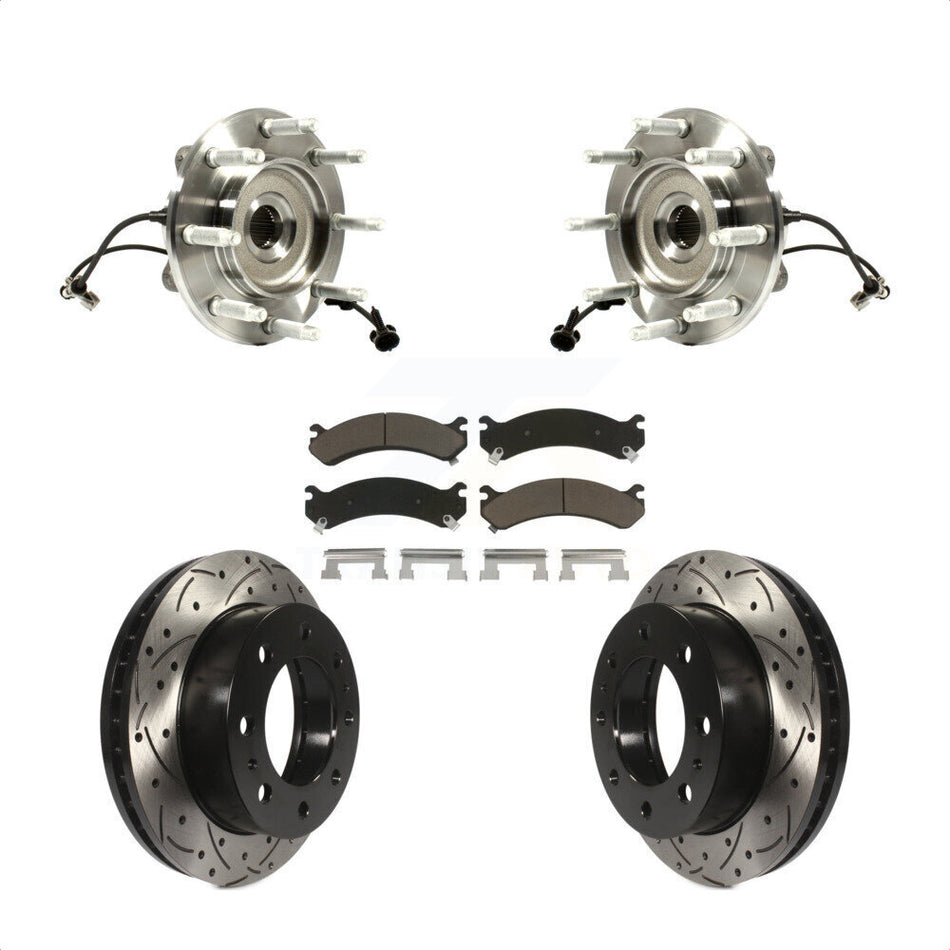 Front Hub Bearing Assembly Coated Drilled Slotted Disc Brake Rotors And Ceramic Pads Kit For Chevrolet Silverado 2500 HD GMC Sierra Classic 1500 Suburban Yukon XL Avalanche KBB-120171