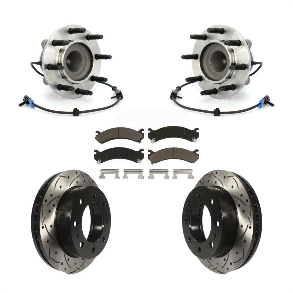Front Hub Bearing Assembly With Coated Drilled Slotted Disc Brake Rotors And Ceramic Pads Kit For Chevrolet Express 2500 3500 GMC Savana KBB-120172