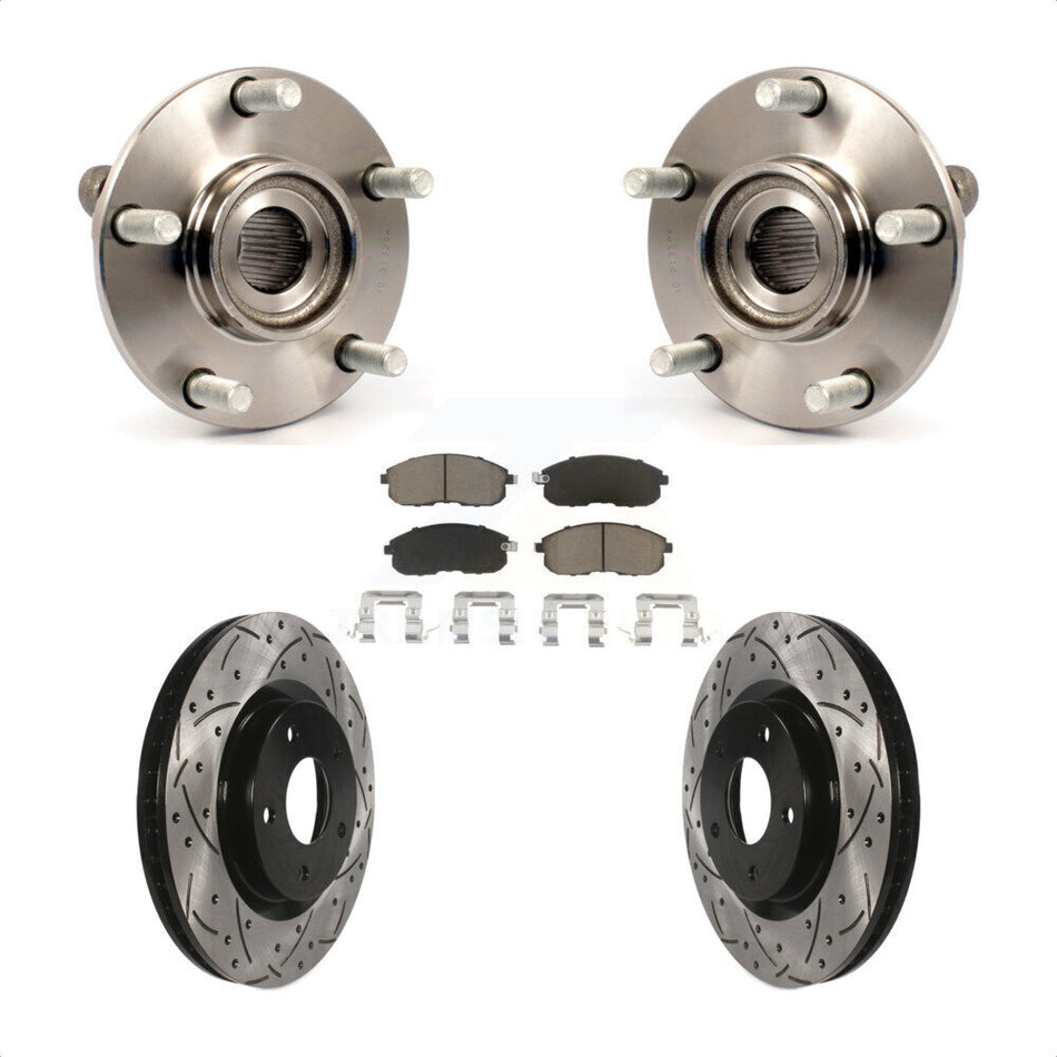 Front Hub Bearing Assembly With Coated Drilled Slotted Disc Brake Rotors And Ceramic Pads Kit For 2007-2012 Nissan Sentra SE-R with 2.5L KBB-120186
