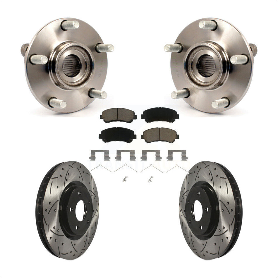 Front Hub Bearing Assembly With Coated Drilled Slotted Disc Brake Rotors And Ceramic Pads Kit For 2007-2012 Nissan Sentra SE-R Spec V with 2.5L KBB-120187