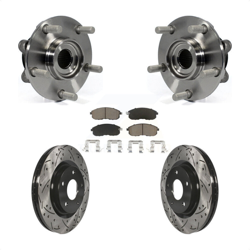 Front Hub Bearing Assembly With Coated Drilled Slotted Disc Brake Rotors And Ceramic Pads Kit For Nissan Juke KBB-120189
