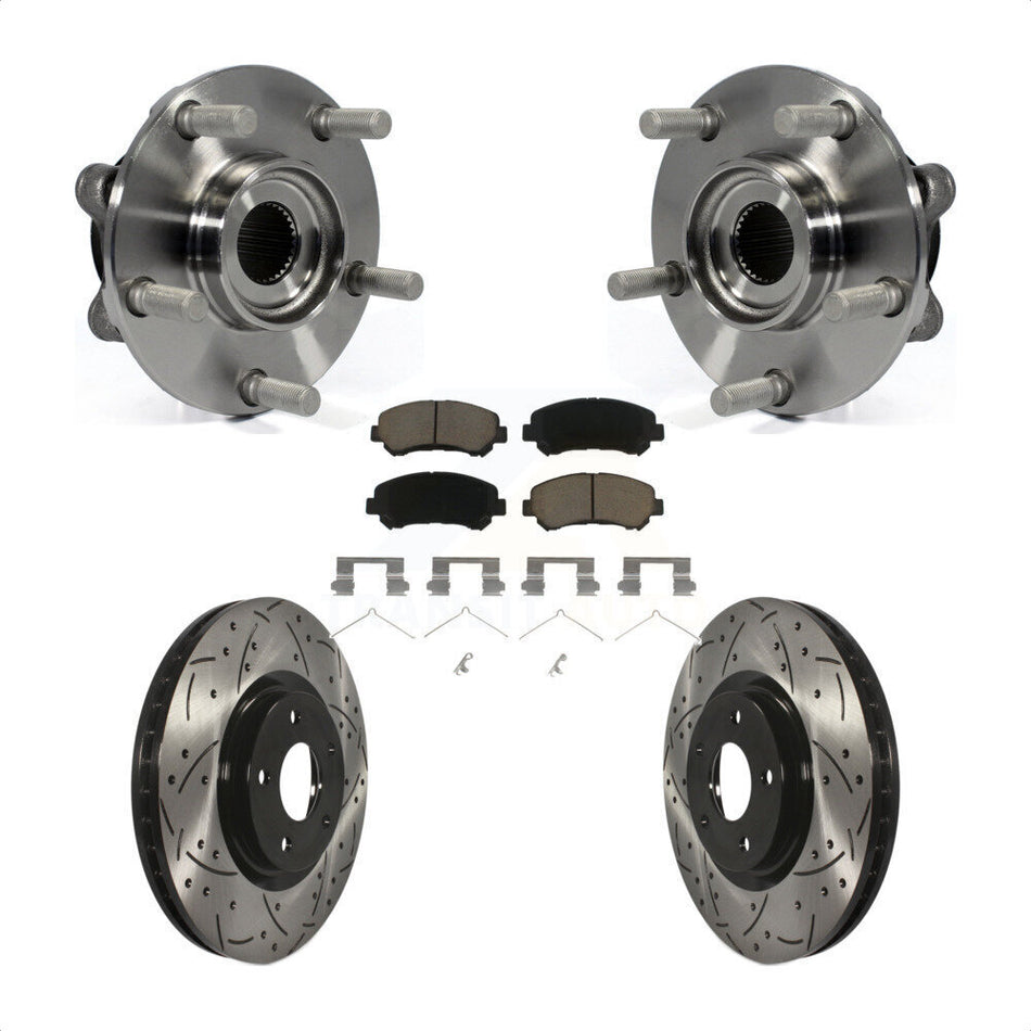 Front Hub Bearing Assembly With Coated Drilled Slotted Disc Brake Rotors And Ceramic Pads Kit For 2014-2017 Nissan Juke Nismo RS KBB-120190
