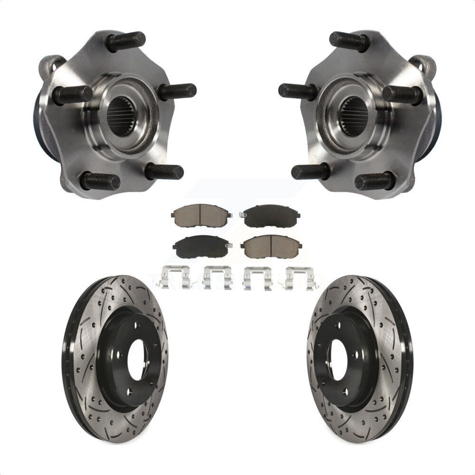 Front Hub Bearing Assembly With Coated Drilled Slotted Disc Brake Rotors And Ceramic Pads Kit For Nissan Sentra KBB-120192