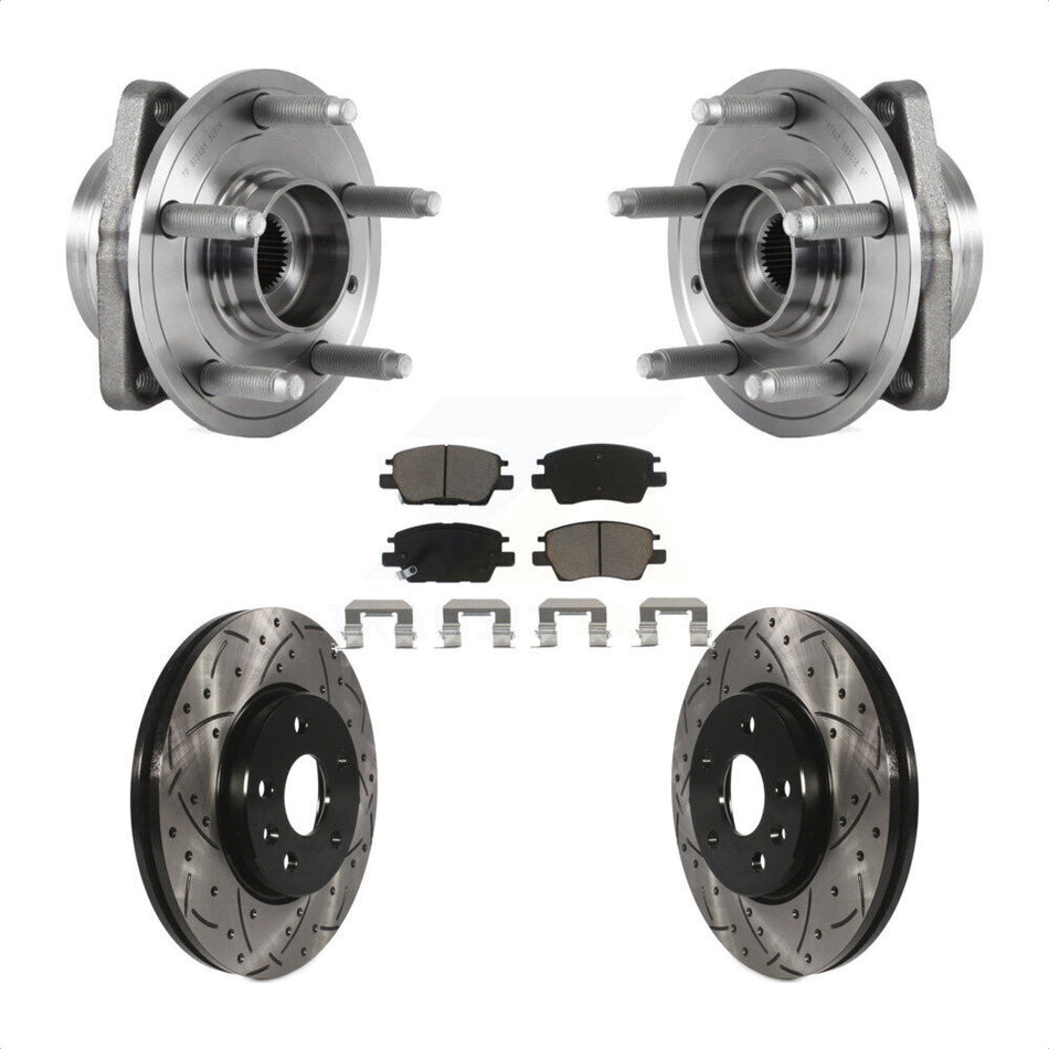 Front Hub Bearing Assembly With Coated Drilled Slotted Disc Brake Rotors And Ceramic Pads Kit For Chevrolet Volt Bolt EV KBB-120201