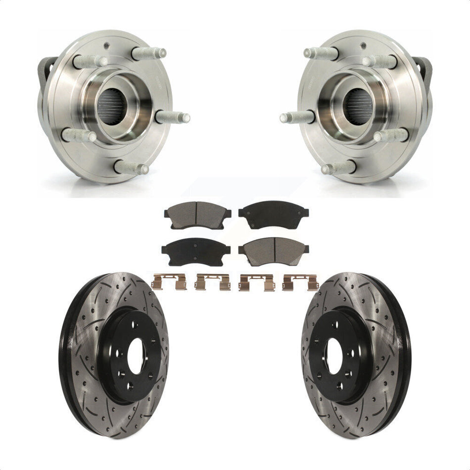 Front Hub Bearing Assembly With Coated Drilled Slotted Disc Brake Rotors And Ceramic Pads Kit For 2014-2015 Chevrolet Cruze GAS engine 16" Factory Wheels KBB-120203