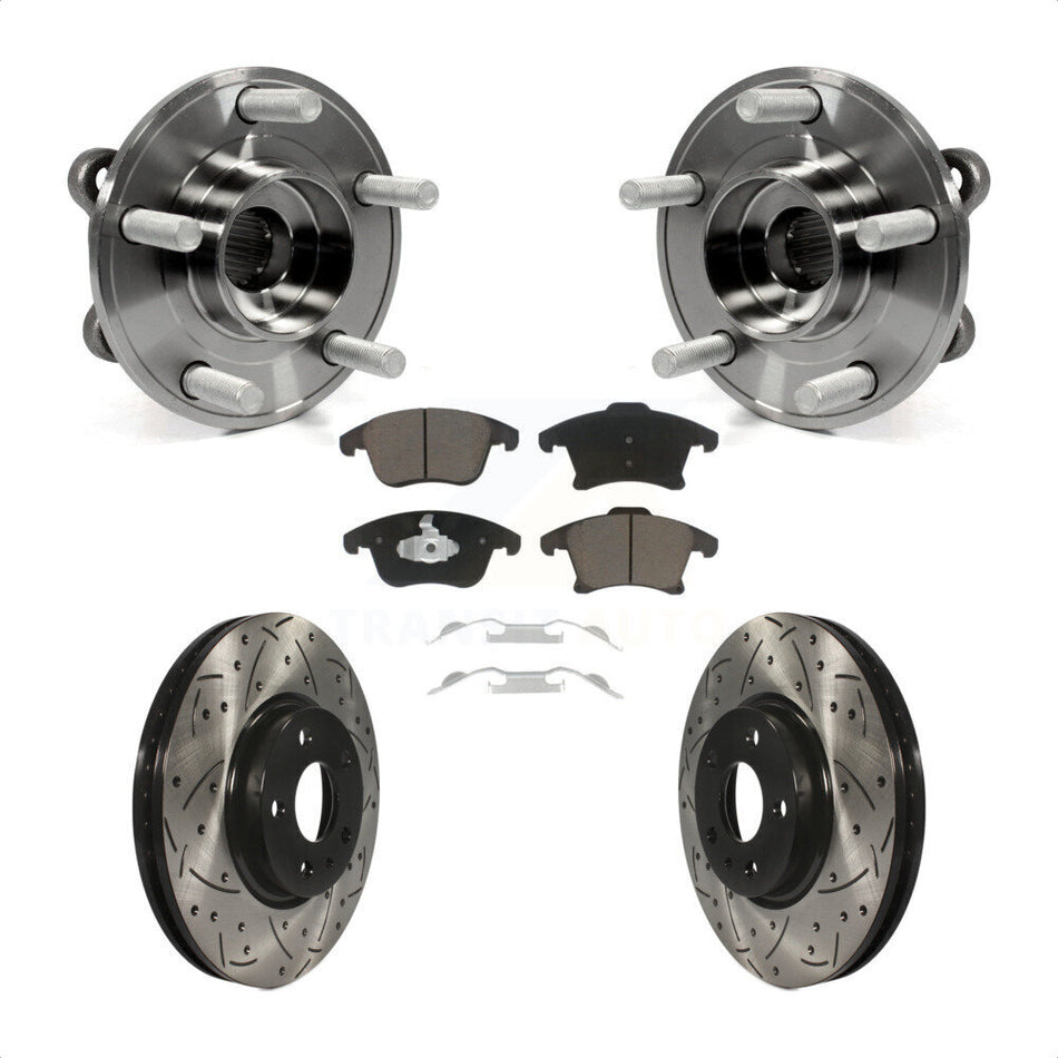Front Hub Bearing Assembly With Coated Drilled Slotted Disc Brake Rotors And Ceramic Pads Kit For Ford Fusion Lincoln MKZ KBB-120208