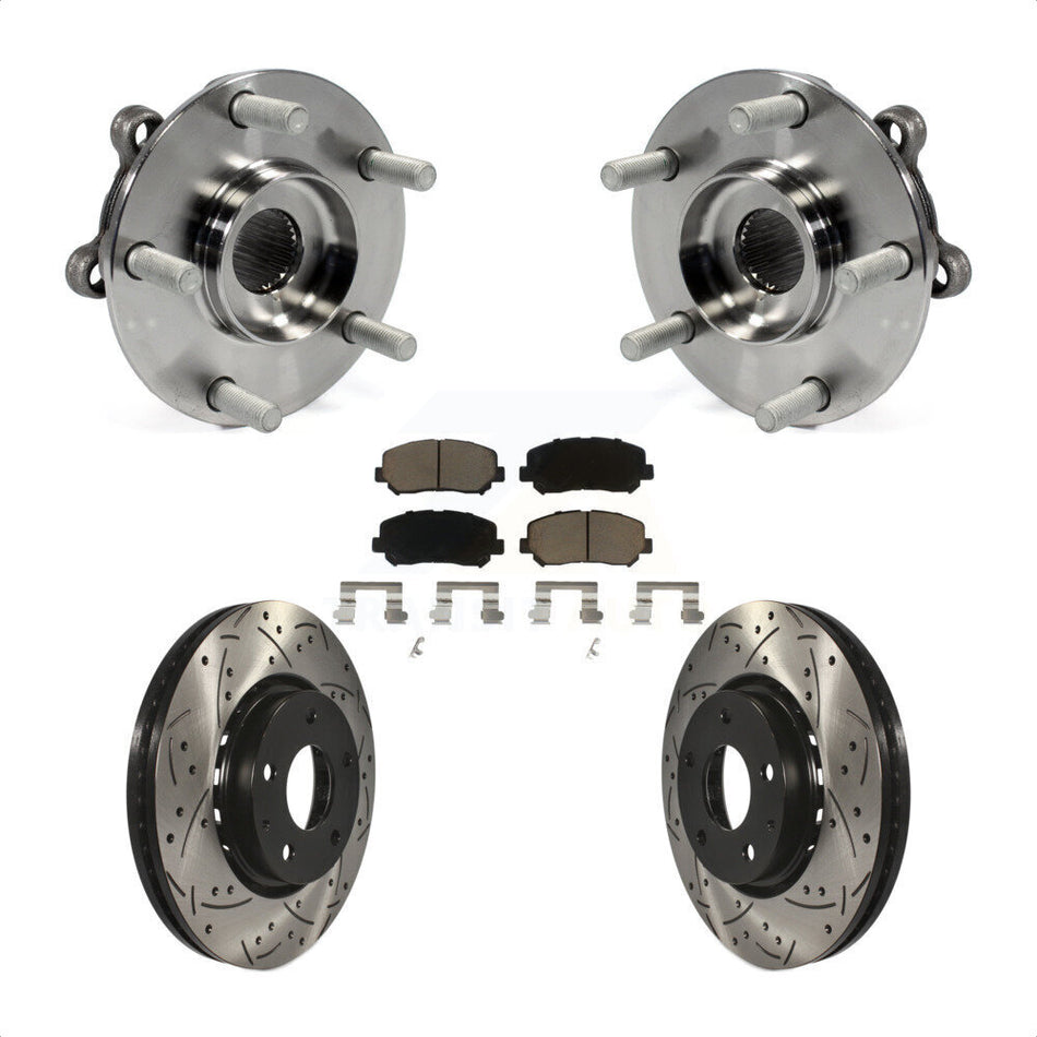 Front Hub Bearing Assembly With Coated Drilled Slotted Disc Brake Rotors And Ceramic Pads Kit For Mazda CX-5 KBB-120212