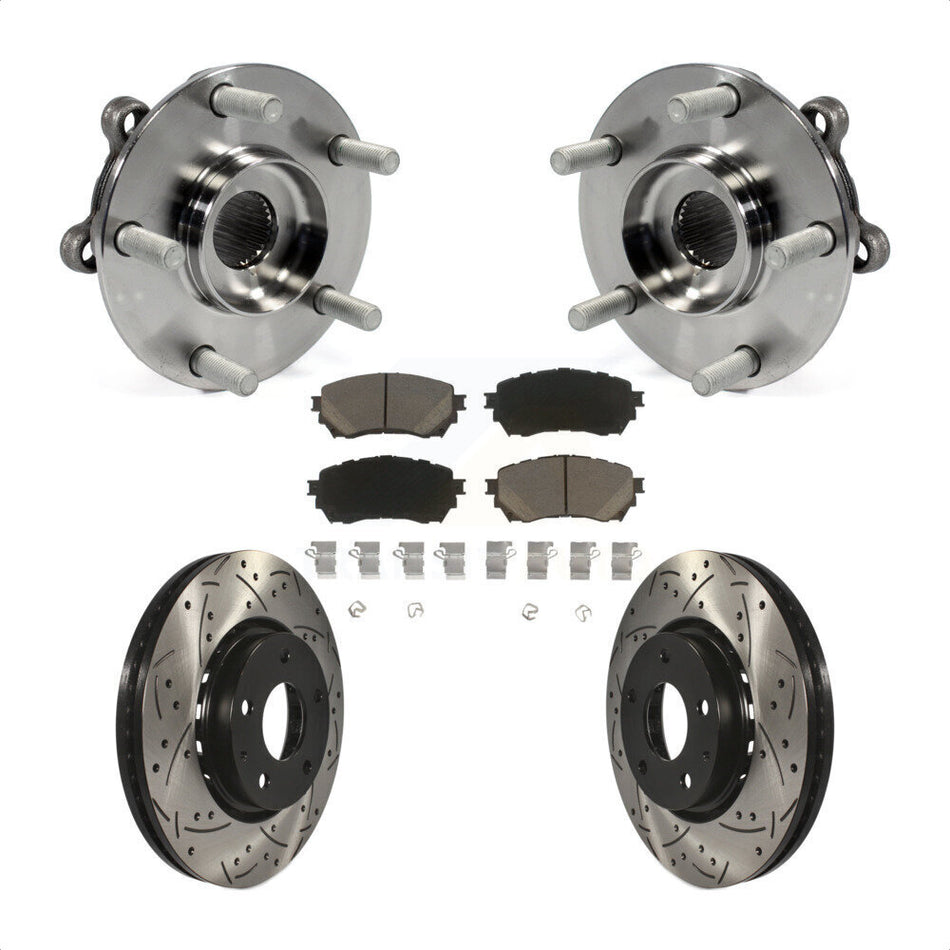 Front Hub Bearing Assembly With Coated Drilled Slotted Disc Brake Rotors And Ceramic Pads Kit For 2019 Mazda 6 Naturally Aspirated KBB-120213