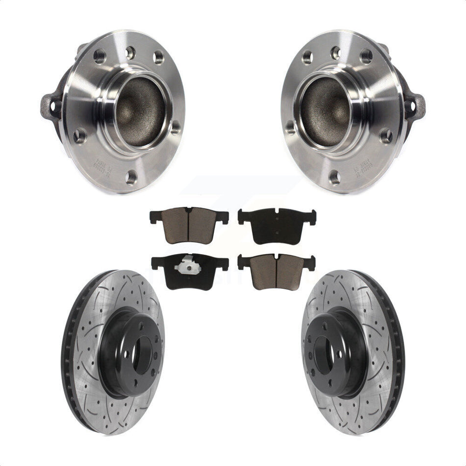 Front Hub Bearing Assembly With Coated Drilled Slotted Disc Brake Rotors And Ceramic Pads Kit For BMW 435i 335i Gran Coupe Without Blue Painted Calipers KBB-120218