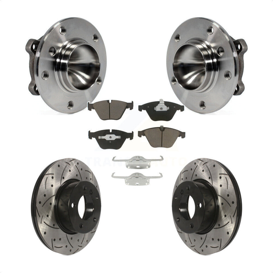 Front Hub Bearing Assembly With Coated Drilled Slotted Disc Brake Rotors And Ceramic Pads Kit For BMW 328i X1 323i KBB-120219