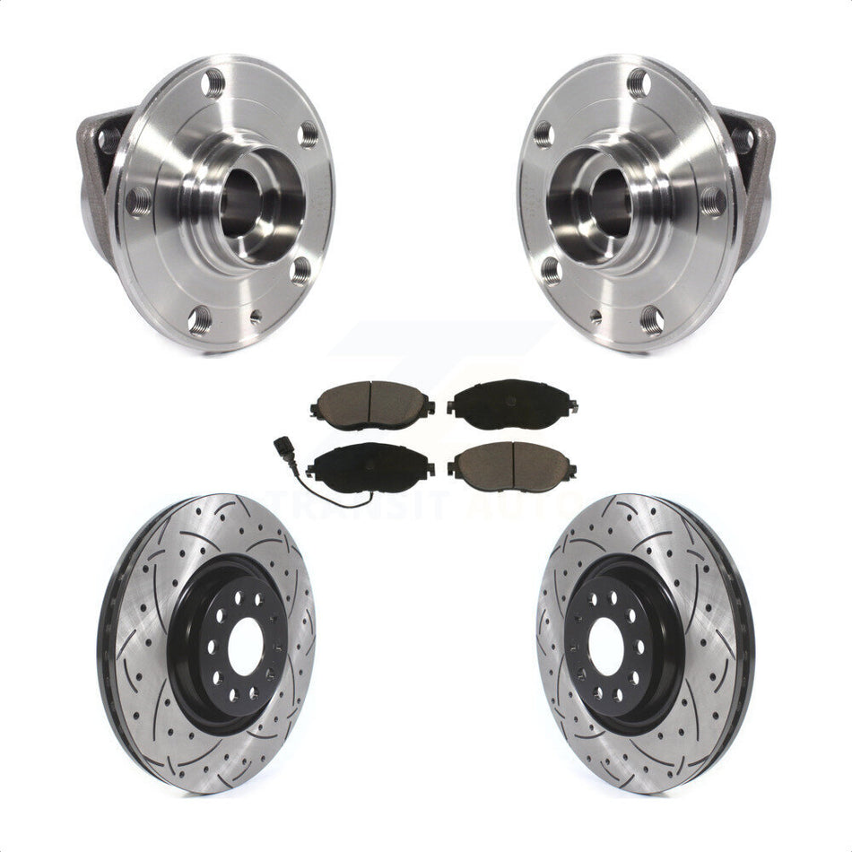 Front Hub Bearing Assembly With Coated Drilled Slotted Disc Brake Rotors And Ceramic Pads Kit For Volkswagen Tiguan Jetta GTI Audi Golf R S3 Q3 Arteon KBB-120221