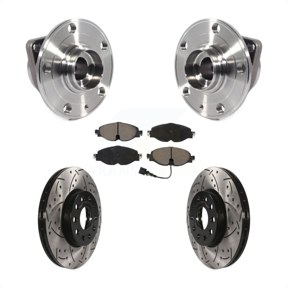 Front Hub Bearing Drilled Slot Brake Rotor Pad Kit For Volkswagen Jetta Taos Golf Audi A3 KBB-120222