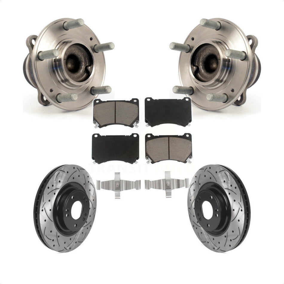 Front Hub Bearing Assembly With Coated Drilled Slotted Disc Brake Rotors And Ceramic Pads Kit For Hyundai Genesis KBB-120228
