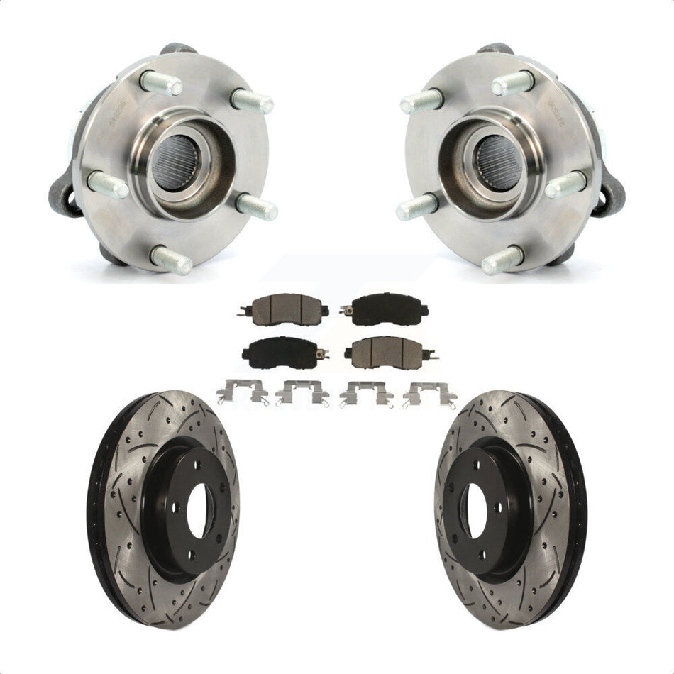 Front Hub Bearing Assembly With Coated Drilled Slotted Disc Brake Rotors And Ceramic Pads Kit For Nissan Altima KBB-120231