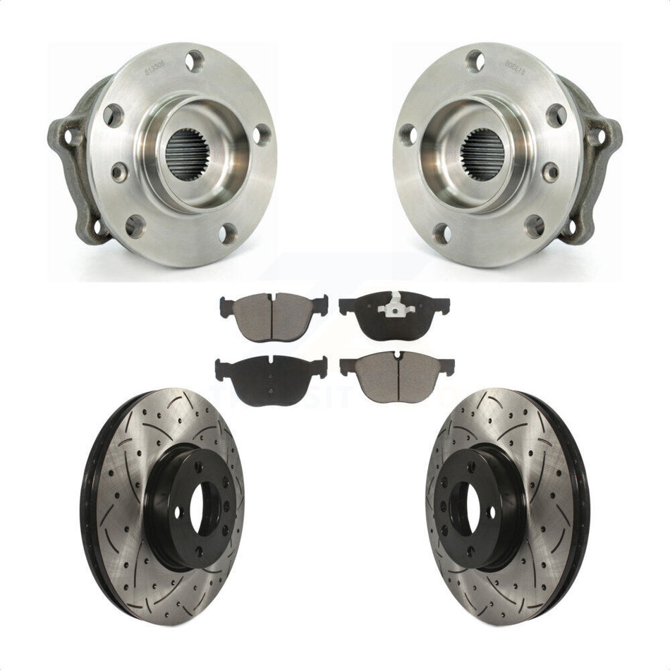 Front Hub Bearing Assembly With Coated Drilled Slotted Disc Brake Rotors And Ceramic Pads Kit For BMW X5 X6 KBB-120232