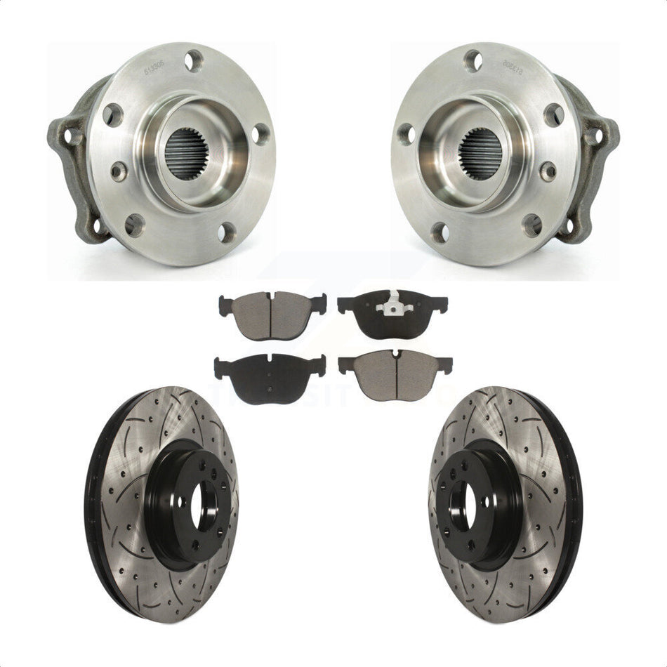 Front Hub Bearing Assembly With Coated Drilled Slotted Disc Brake Rotors And Ceramic Pads Kit For BMW X5 X6 KBB-120233