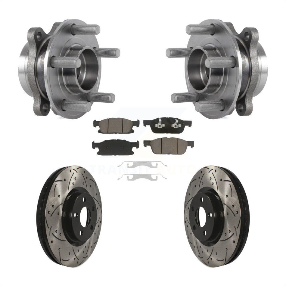 Front Hub Bearing Assembly With Coated Drilled Slotted Disc Brake Rotors And Ceramic Pads Kit For Ford Edge KBB-120234