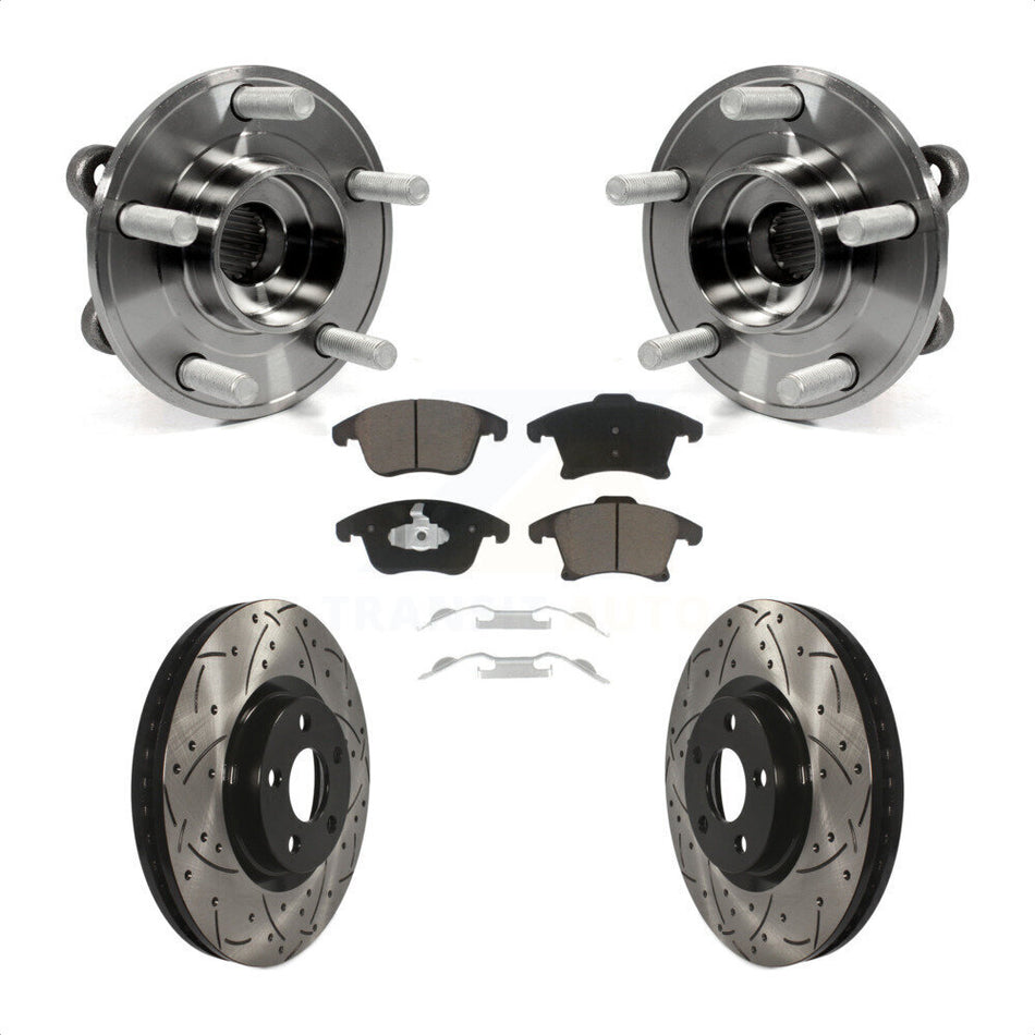 Front Hub Bearing Assembly With Coated Drilled Slotted Disc Brake Rotors And Ceramic Pads Kit For 2019-2020 Ford Police Responder Hybrid SSV Plug-In KBB-120236